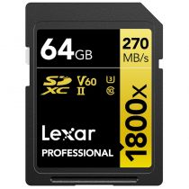 LEXAR PRO SD UHS-II 1800X 64GB CLASS 10 U3 (jusqu\'à 270MB/S en lecture)
